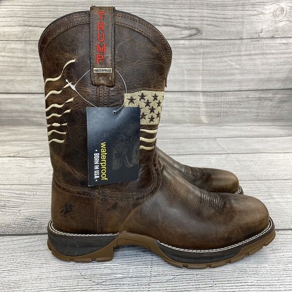 Trump Flag Embroidered Oil / Slip Resistant Cowboy Work Boots Men Size 10.5 EE - Picture 1 of 16